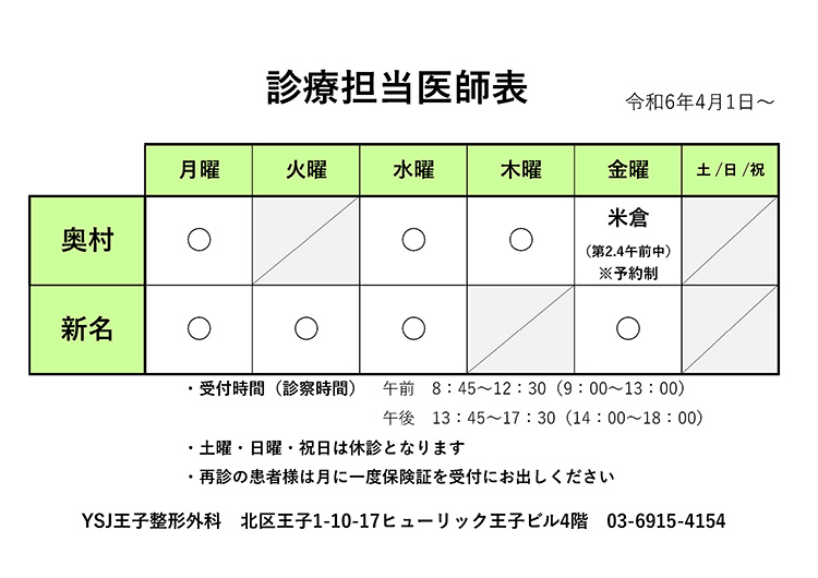 診療担当医師表